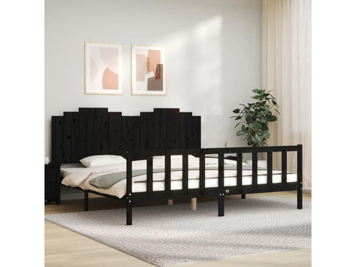 Bed frame with black headboard, 200x200 cm, solid wood