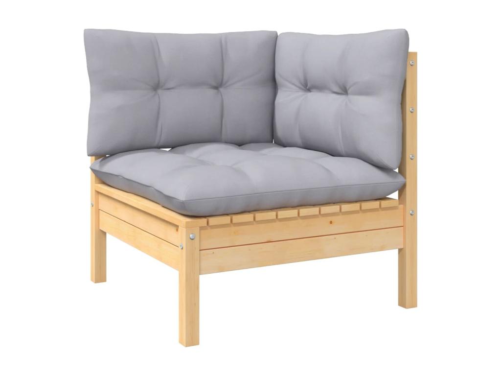 10-piece garden furniture set with grey cushions, solid pine wood