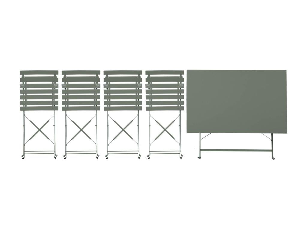 Rectangular folding bistro garden furniture set 110x70cm - with four folding chairs - powder-coated steel